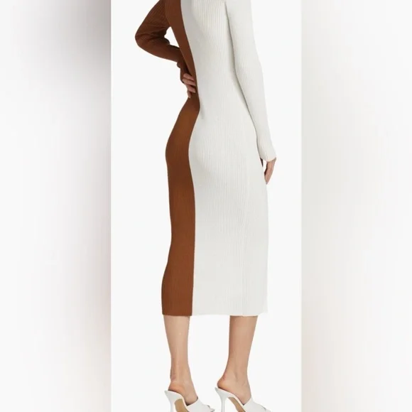 STAUD Two-Tone White and Brown sweaterDress